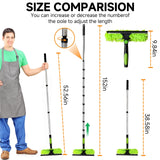 Professional 152" Window Squeegee Cleaner Tool with Extension Pole, 2-in-1 Squeegee for Window Cleaning Kit with Scrubber and Rotating Head, Window