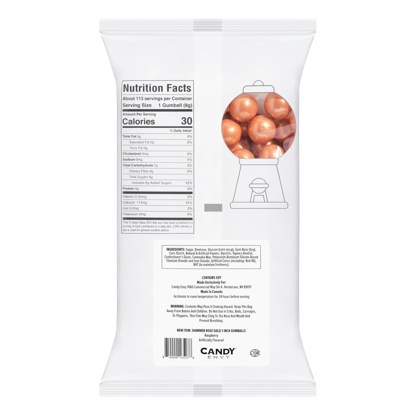 Candy Envy - Shimmer Rose Gold Gumballs - 1 Inch - Approximately 113 Gumballs Per 2lb Bag - Bulk Rose Gold Candy - North American Made & Kosher