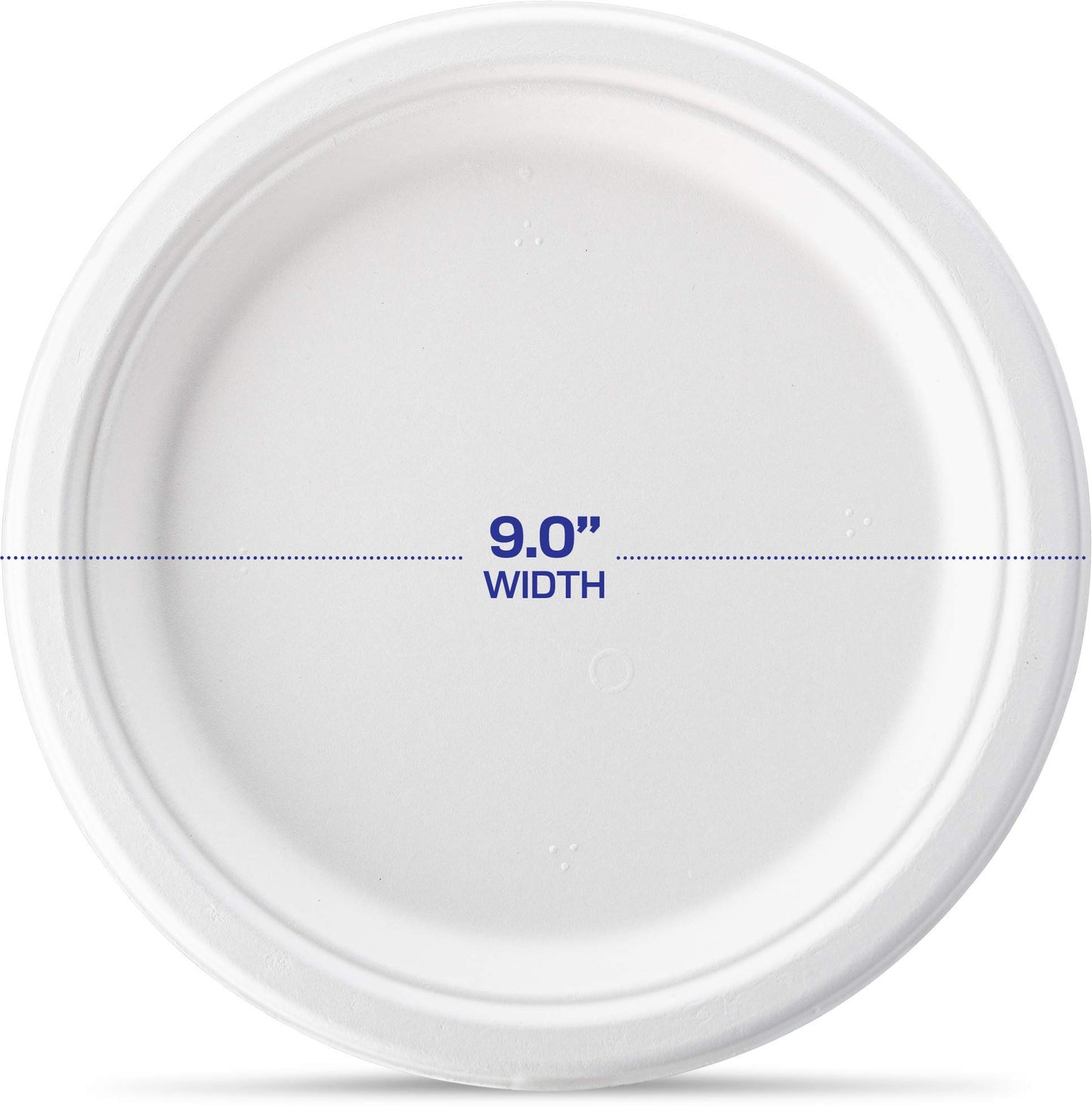 Enviroware 9 inch Round Disposable White Bagasse Dinner Plate, 100% Compostable Natural Sugarcane Fibers, Heavy Duty Leak-Proof Environmentaly