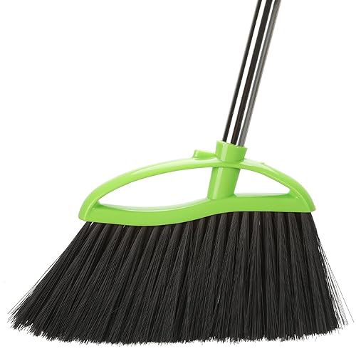 Soft Bristles Green Angle Broom with Long Handle Indoor Sweeping Broom for Home Kitchen Hardwood Floor Cleaning