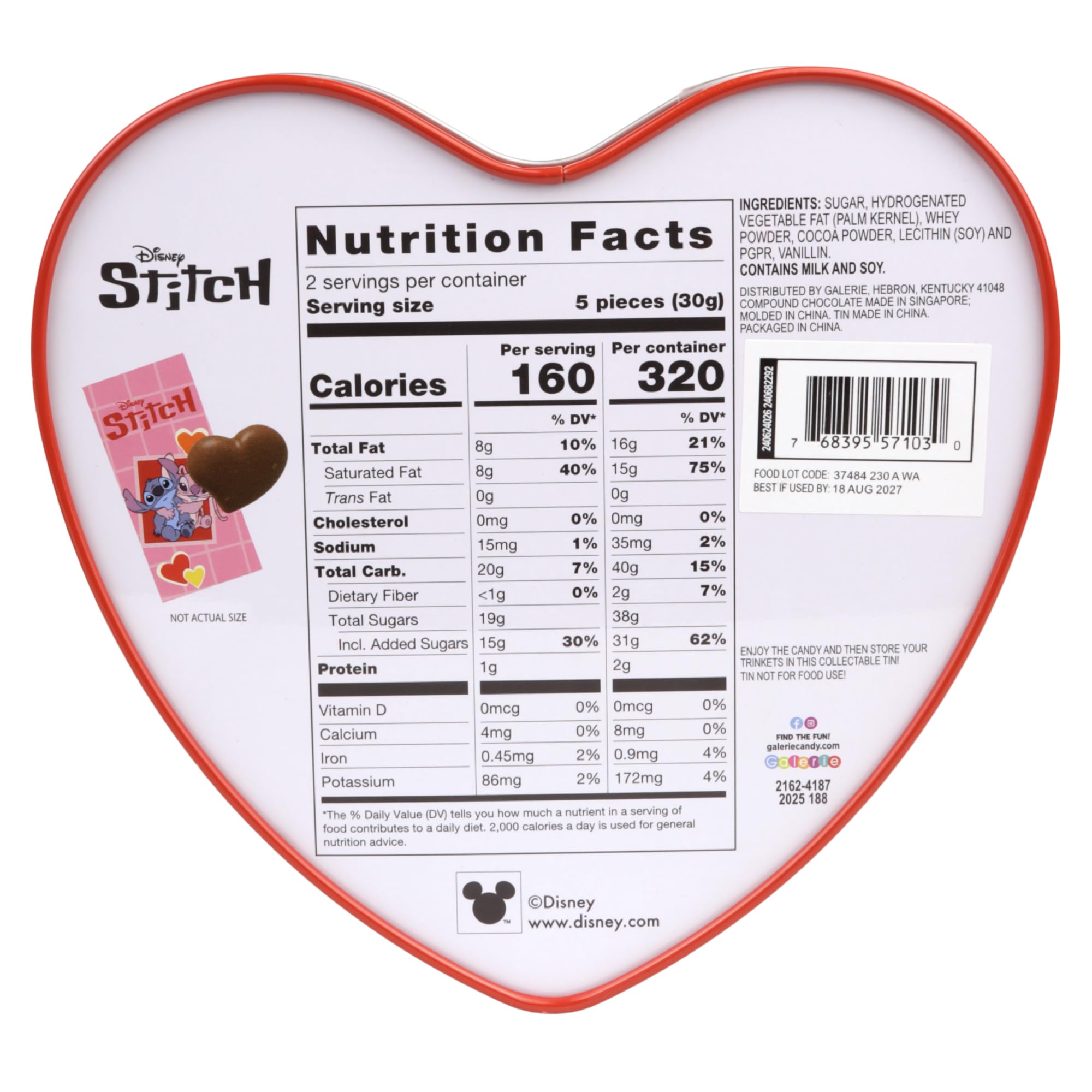 Lilo and Stitch Tin, 10 Individually Wrapped Chocolatey Hearts, Candy Gift Set, 2.12 Ounces