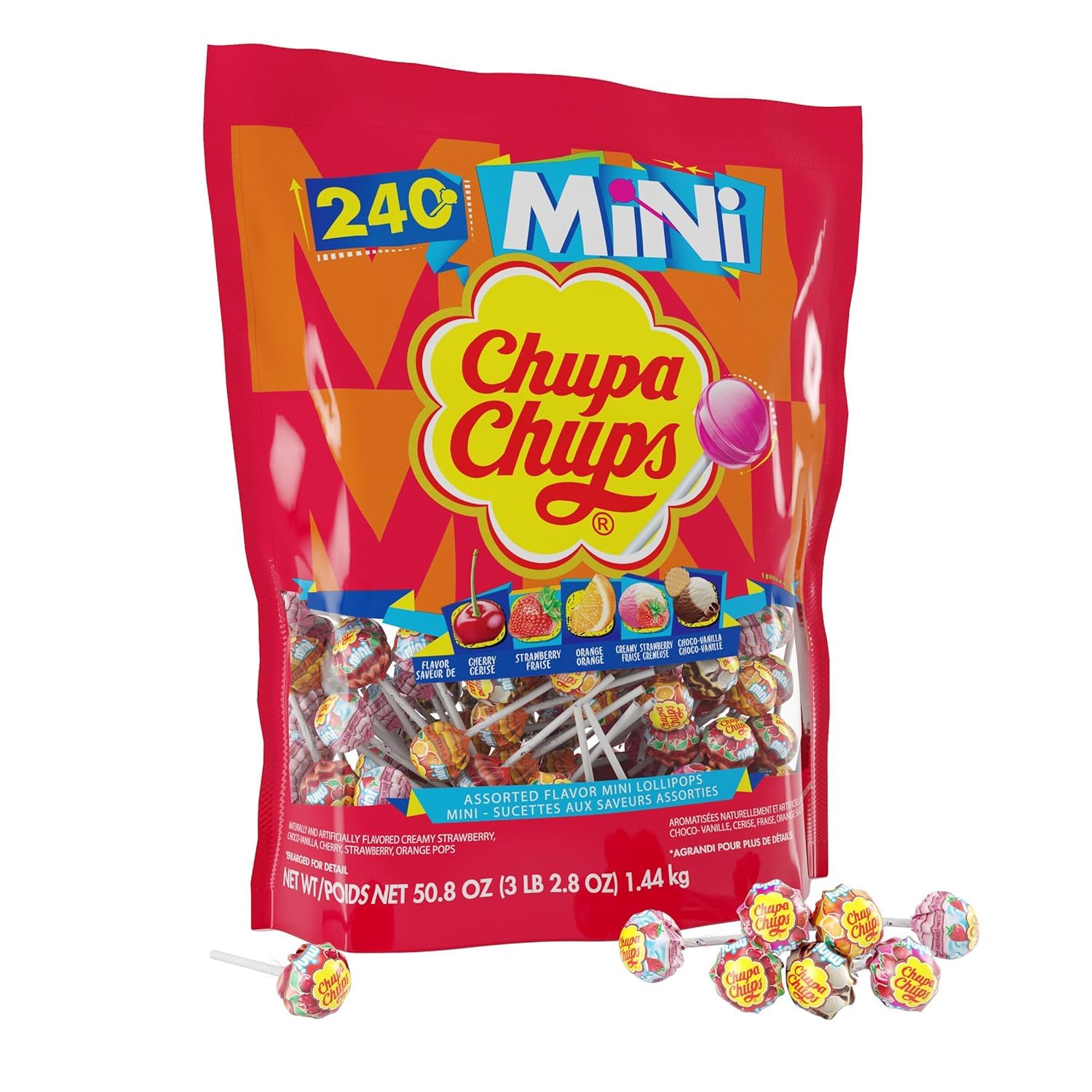 Chupa Chups Mini Lollipop Assortment, Five Flavors, Easter Candy Bulk, Easter Basket Essentials Stuffers for Kids and Adults, Individually Wrapped