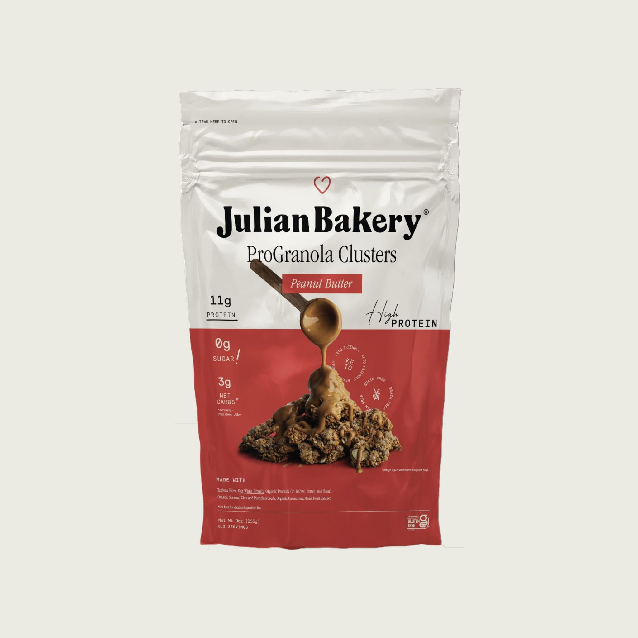 Julian Bakery® ProGranola® Cereal | Peanut Butter Cluster | 11g Protein | 9g Fiber | 3 Net Carbs | Gluten-Free | Grain-Free | High Protein & High