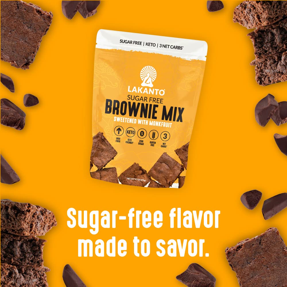 Lakanto Sugar Free Brownie Mix - Sweetened with Monk Fruit Sweetener and Erythritol, Keto Diet Friendly, Delicious Dutched Cocoa, High in Fiber, Low Net Carbs, Gluten Free, Easy to Make Dessert (Pack of 1)