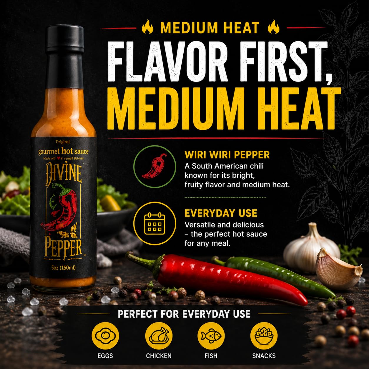 Divine Pepper Original Wiri Wiri Hot Sauce - Medium Heat Gourmet Pepper Sauce for Eggs, Chicken, Fish & Everyday Meals - Small Batch Artisan Sauce