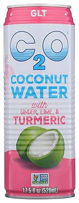 C2O Pure Coconut Water with Ginger, Lime & Turmeric | Plant Based | Non-GMO | No Added Sugar | Essential Electrolytes | 17.5 FL OZ (Pack of 12)