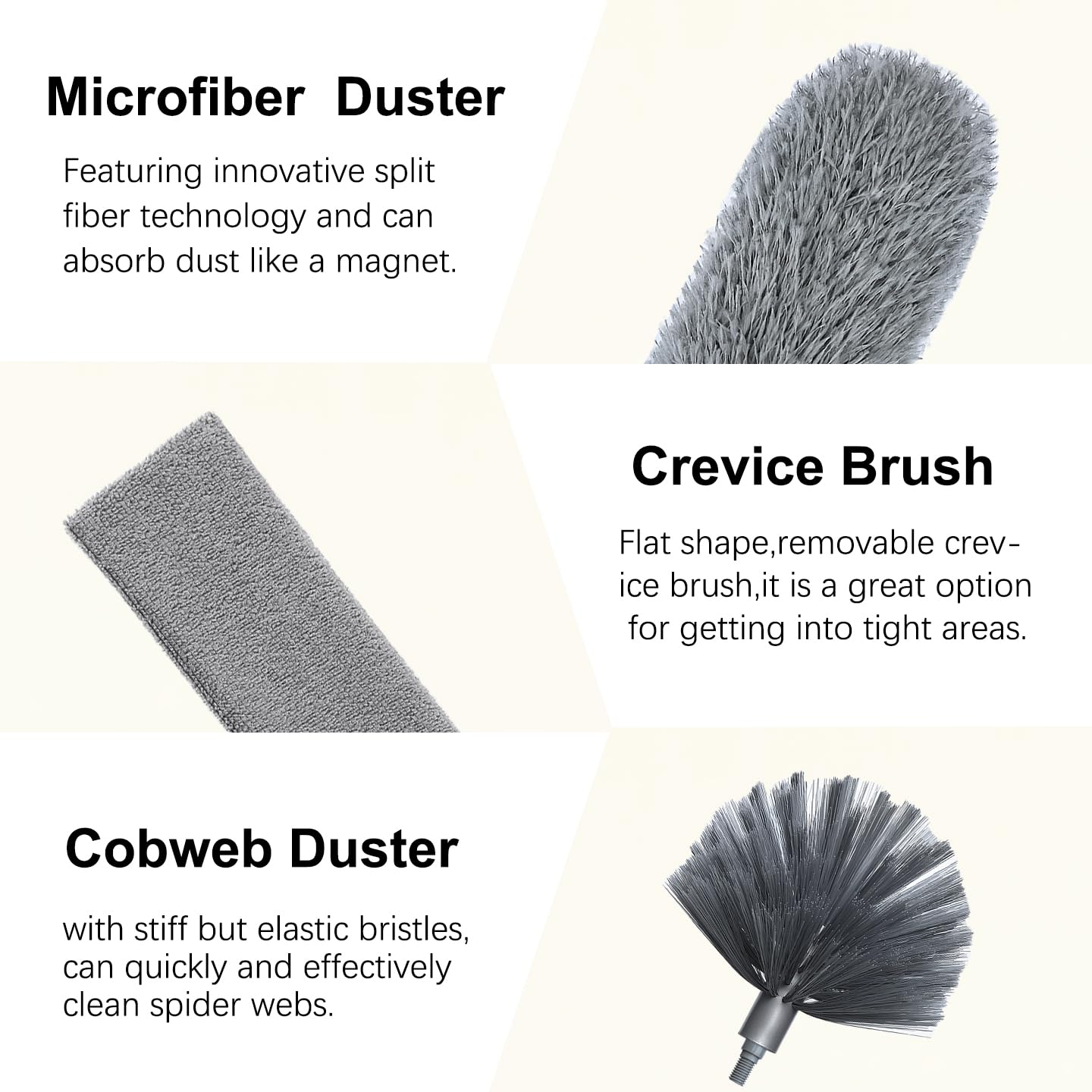 100" Microfiber Feather Dusters for Cleaning, Cobweb Duster with Extension Pole, Spider Web Brush & Ceiling Cleaning Tools, Dust Remover Set