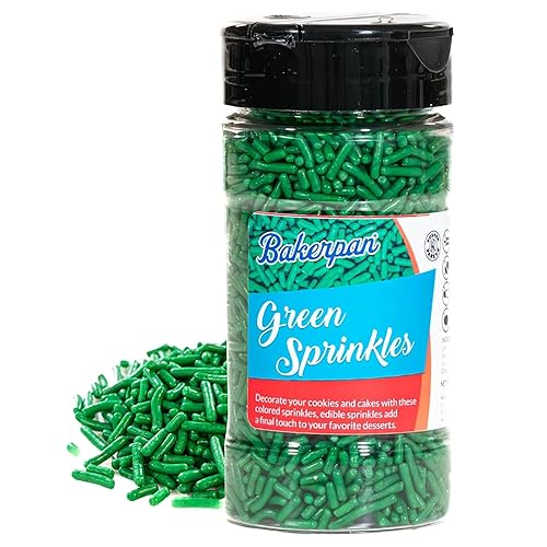 Bakerpan Green Jimmies Sprinkles - 6 Ounces Green Sprinkles for Cake Decorating, Edible Sprinkle for Cupcakes, Ice Cream & Cookies (Made in USA)