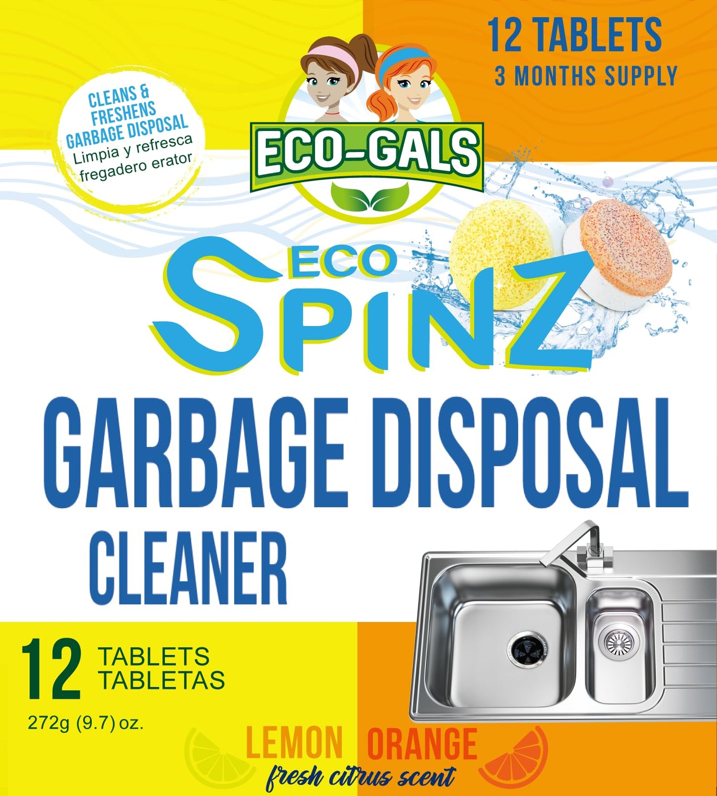 ECO-GALS Eco Spinz Garbage Disposal Soap for Cleaning Kitchen Sinks and Drains 6 ct. Lemon & 6 ct. Orange Citrus Scent