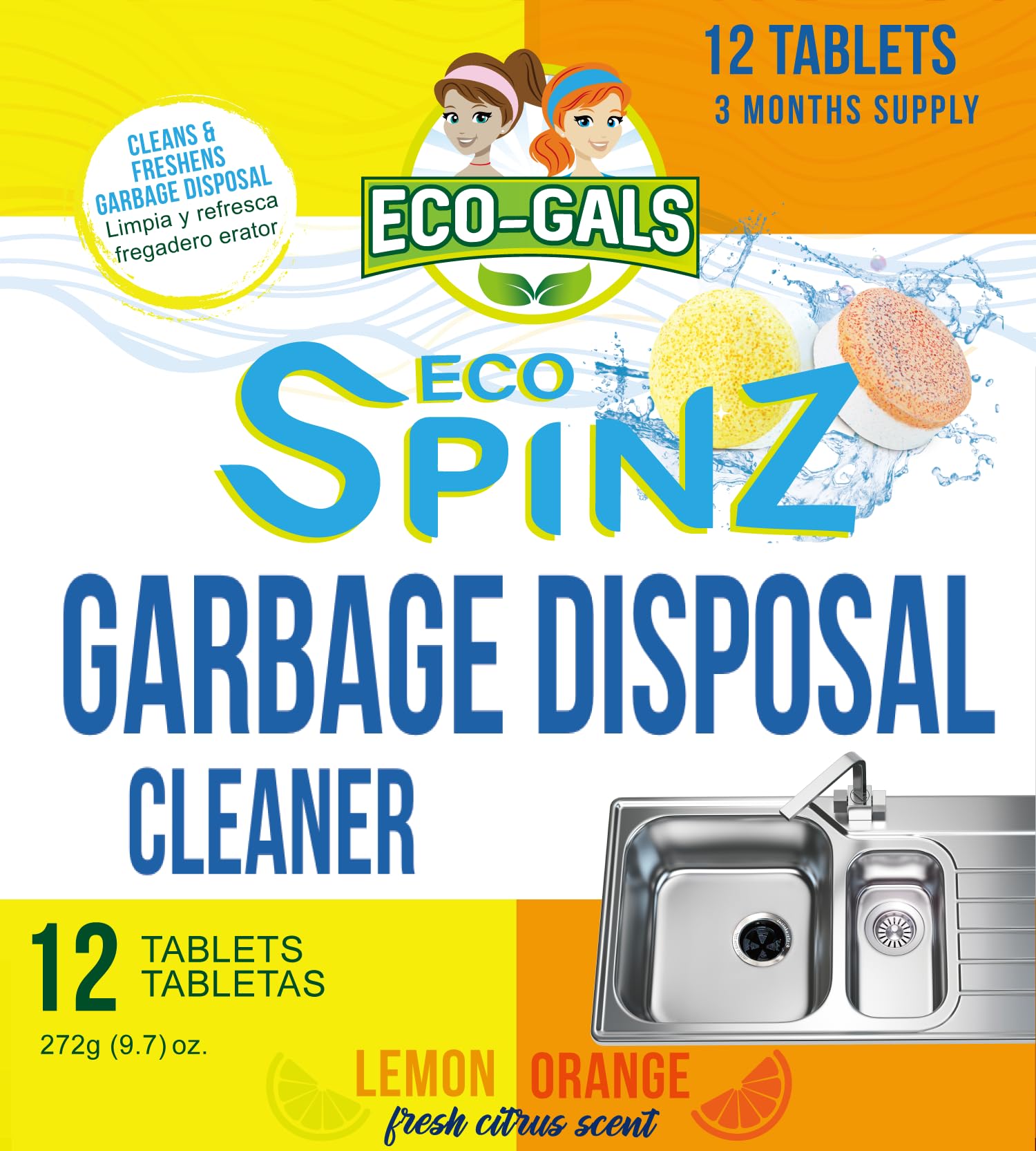 ECO-GALS Eco Spinz Garbage Disposal Soap for Cleaning Kitchen Sinks and Drains 6 ct. Lemon & 6 ct. Orange Citrus Scent
