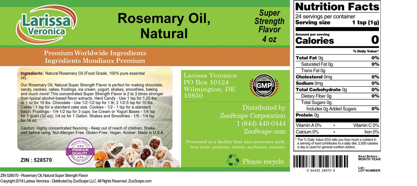 Rosemary Oil, Natural Super Strength Flavor (4 oz, ZIN: 528570) - 2 Pack