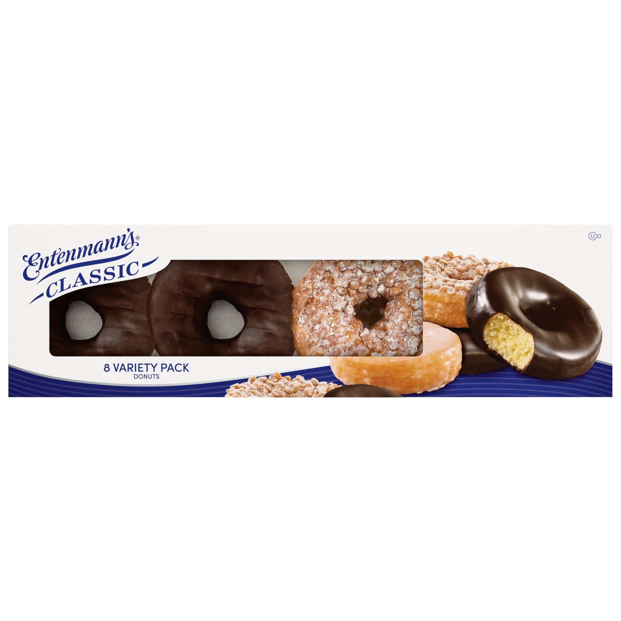 Entenmann's Classic Assorted Donuts, 8 count, (1.88 oz each), Kosher Rich Frosted, Crumb, Glazed Assorted Doughnuts, 15 oz Box