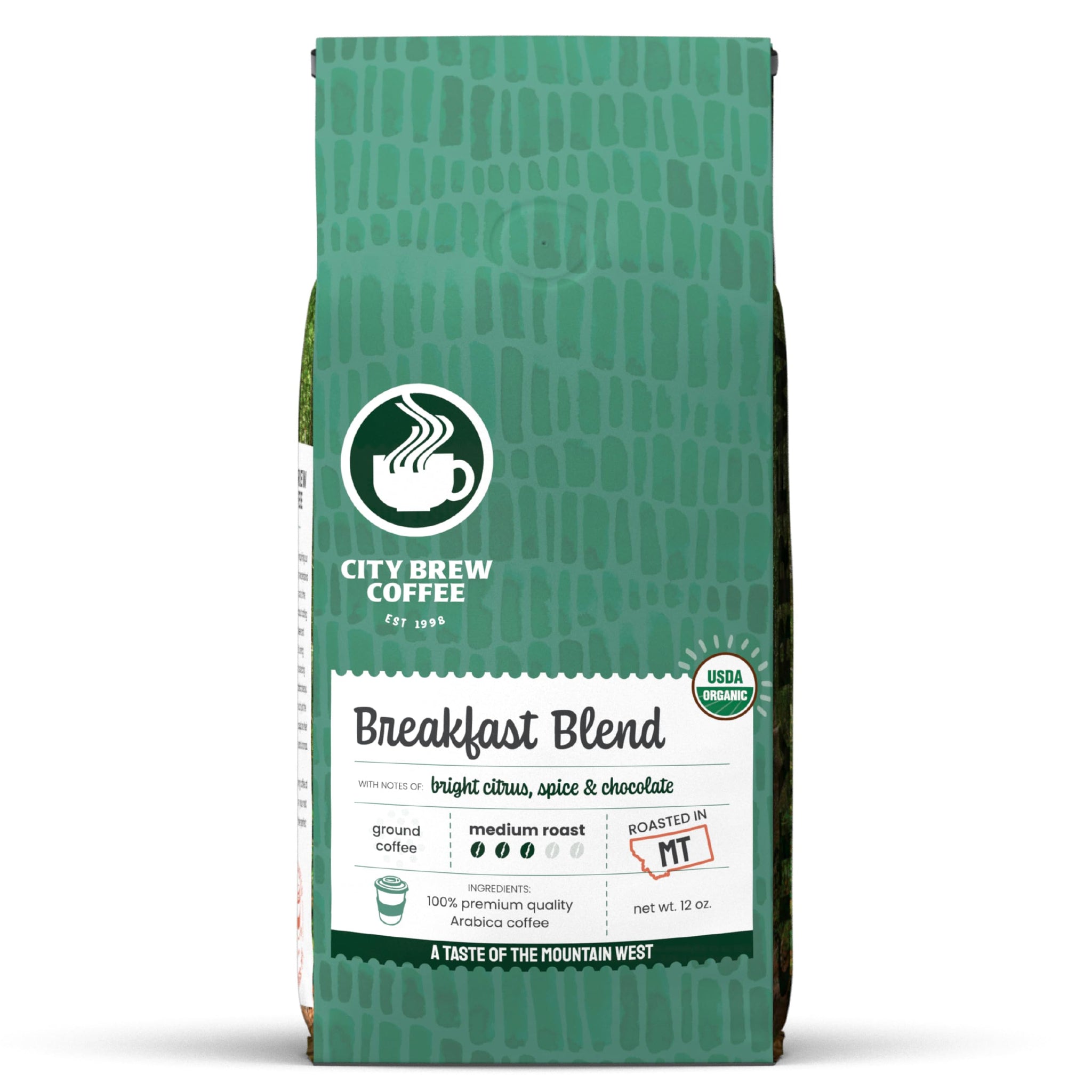 City Brew Organic Breakfast Blend - Medium Roast Ground Coffee - 12 oz