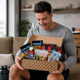 BroBox High Protein Snack Gift Box - Variety Pack with 2 Jack Link’s Beef Jerky, 2 Pure Protein Bars, 2 KIND Fruit & Nut Bars, 2 BE KIND Bars, 2 Whey