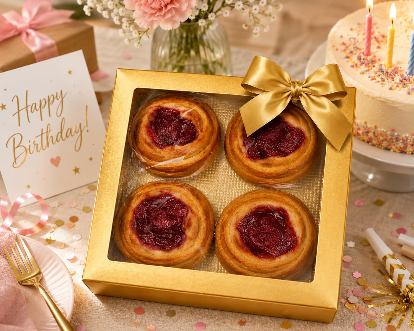 Gaduation Food Gift - Cinnamon Buns Gift Basket - Fresh Baked Cherry Cinnamon Rolls - Gourmet Bakery Gift Box for Dad - Sweet Soft Delicious Treat