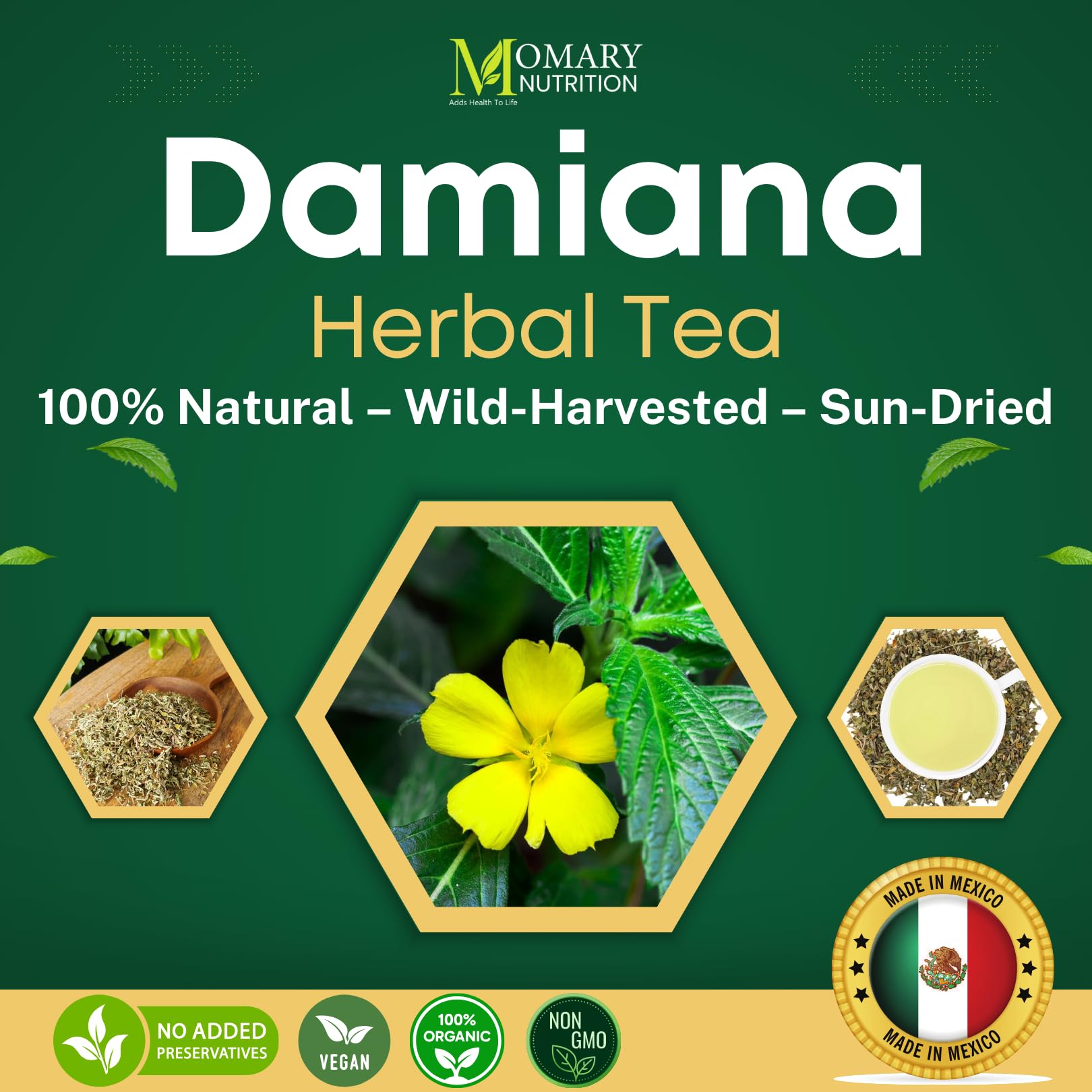 Mexican Damiana Tea - Hojas de Damiana (Turnera diffusa) - 100% Natural Herbal Tea | Wild-Harvested, Sun-Dried Premium Leaves | Authentic Mexican