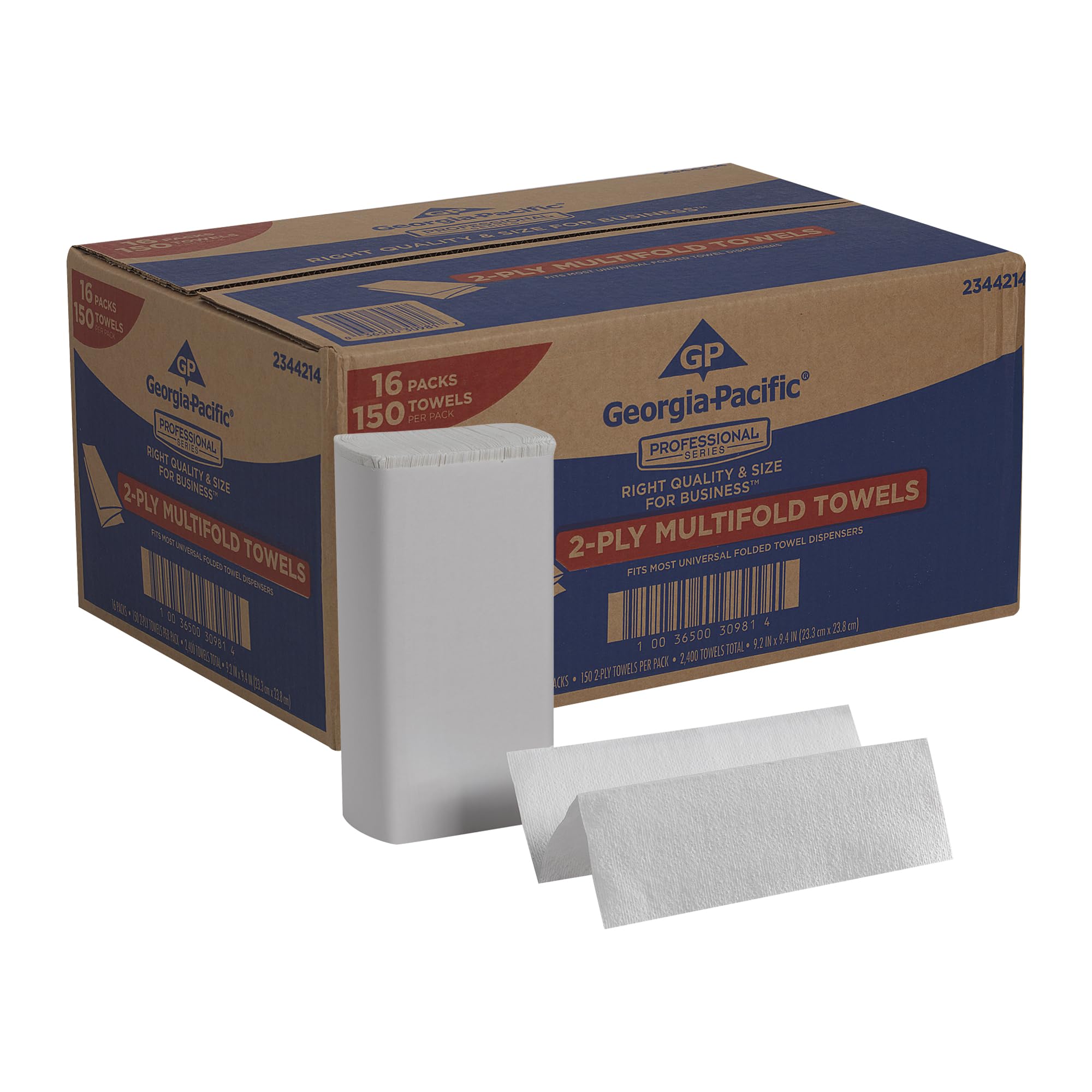 GP Georgia-Pacific Professional Series Premium 2-Ply Multifold Paper Towels by GP PRO, White, 2344214, 150 Towels Per Pack, 16 Packs Per Case
