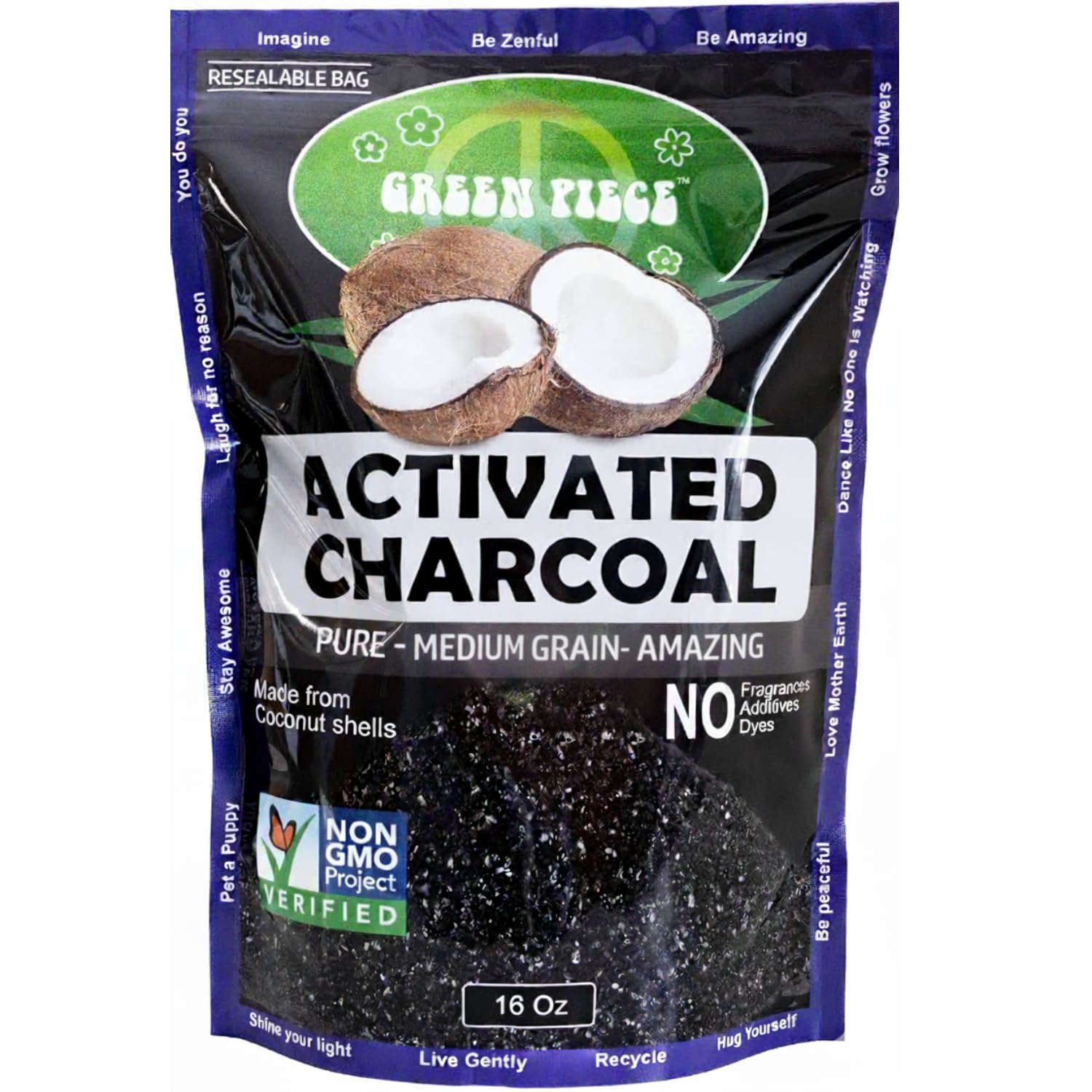 Green Piece® Activated Charcoal Pure - Medium Grain Air Purifying Bag - Kid/Pet Friendly Air/Water Fresheners - Odor Absorber - Resealable Bag - SUPER