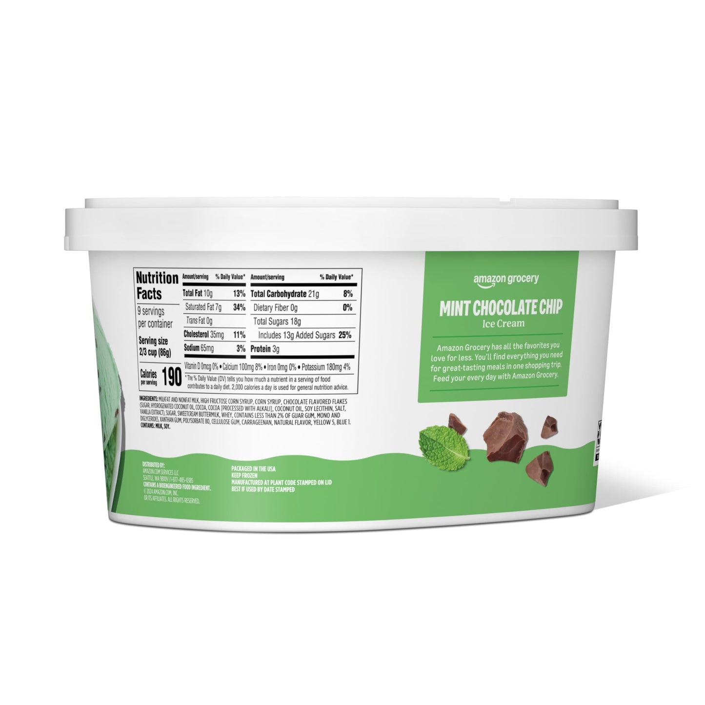 Amazon Grocery, Mint Chocolate Chip Ice Cream, 48 Fl Oz