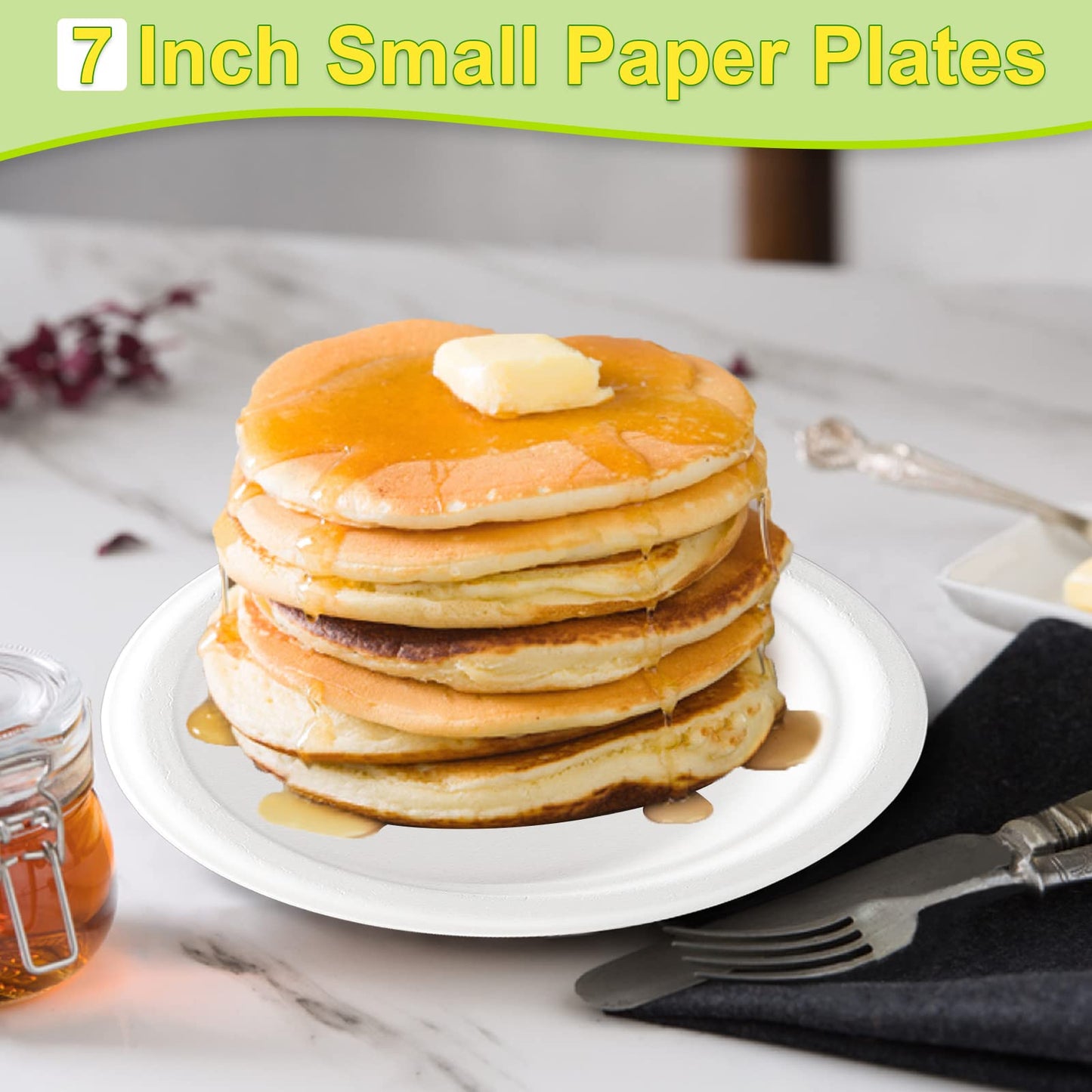 GREENESAGE Small Paper Plates 100 Pack, 7 inch Paper Plates Disposable, 100% Compostable Eco Friendly Plates, Small Dessert Plates White Paper Plates