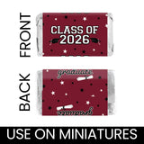 Maroon Class of 2026 Graduation Mini Candy Bar Wrappers, 42 Count