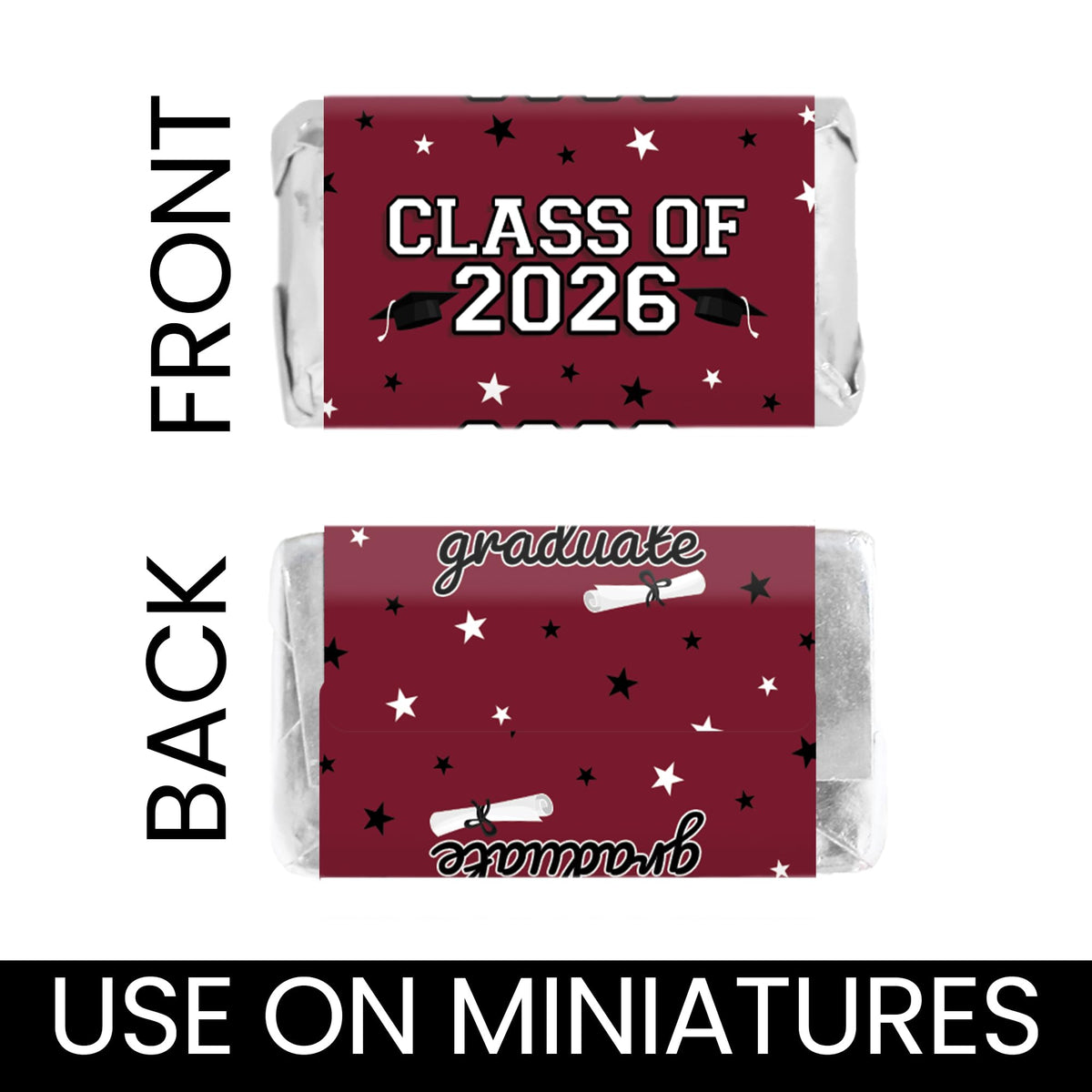 Maroon Class of 2026 Graduation Mini Candy Bar Wrappers, 42 Count