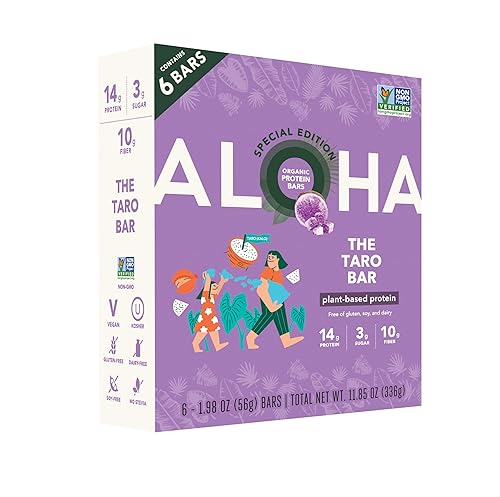 ALOHA Organic Plant Based Protein Bars | The Taro Bar - Special Edition | 6 Count, 1.98oz Bars | Vegan, Low Sugar, Gluten Free, Paleo, Low Carb