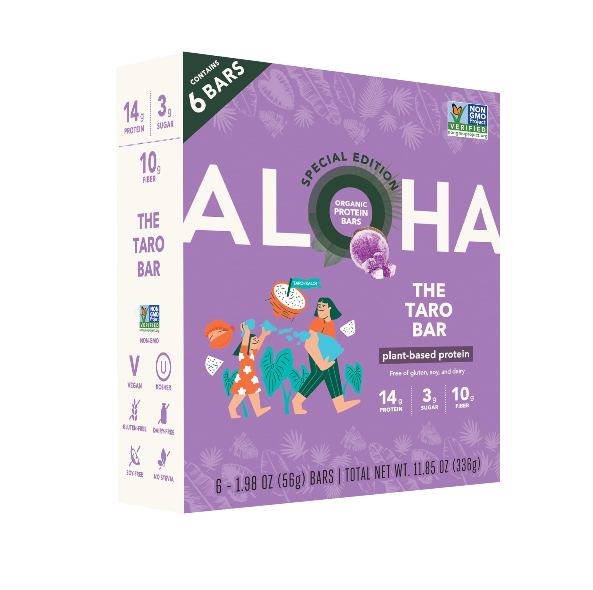ALOHA Organic Plant Based Protein Bars | The Taro Bar - Special Edition | 6 Count, 1.98oz Bars | Vegan, Low Sugar, Gluten Free, Paleo, Low Carb