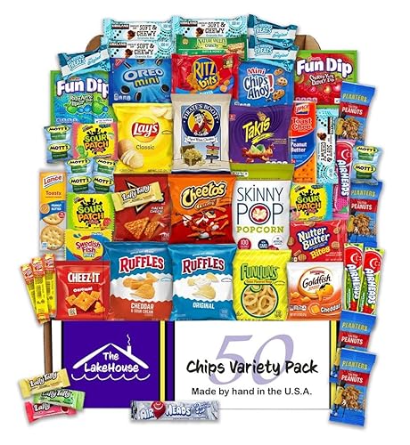 Chips Variety Pack 50 Count - Gift Basket Care Packages for College Students, Kids, Adults - Individually Wrapped School or Office Snacks with Chips