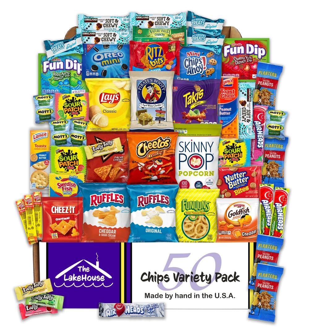Chips Variety Pack 50 Count - Gift Basket Care Packages for College Students, Kids, Adults - Individually Wrapped School or Office Snacks with Chips
