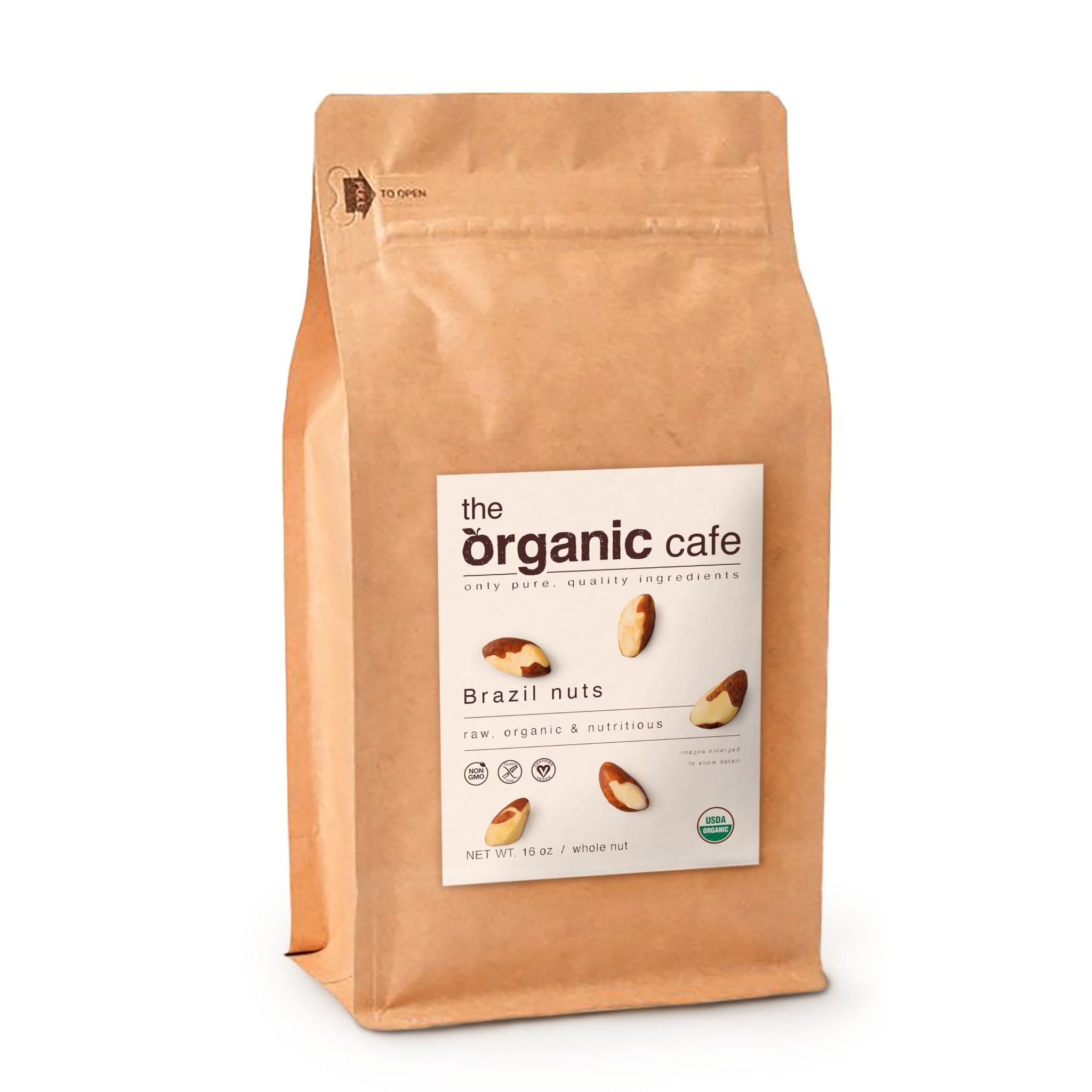 TOC Organic Brazil Nuts 1-lb (16oz) Premium | Whole, Raw, Unsalted, Non-GMO, Vegan, Kosher