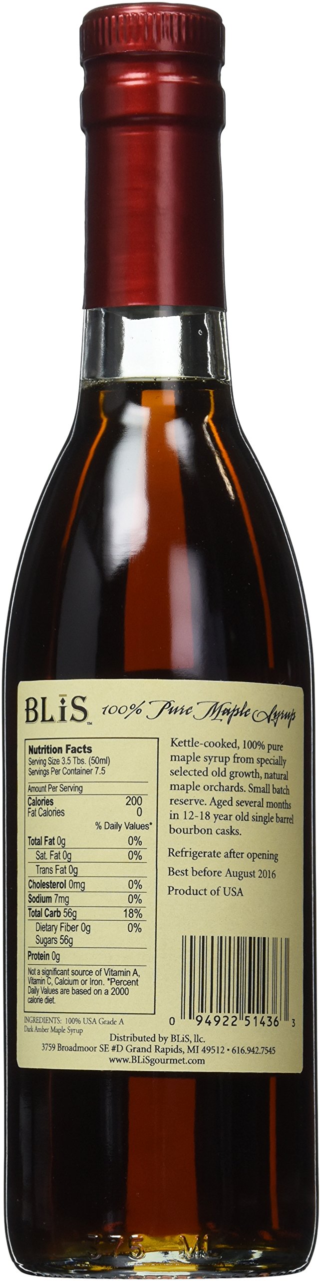 BLiS Bourbon Barrel Matured Pure Maple Syrup, 12.7 Fluid Ounce