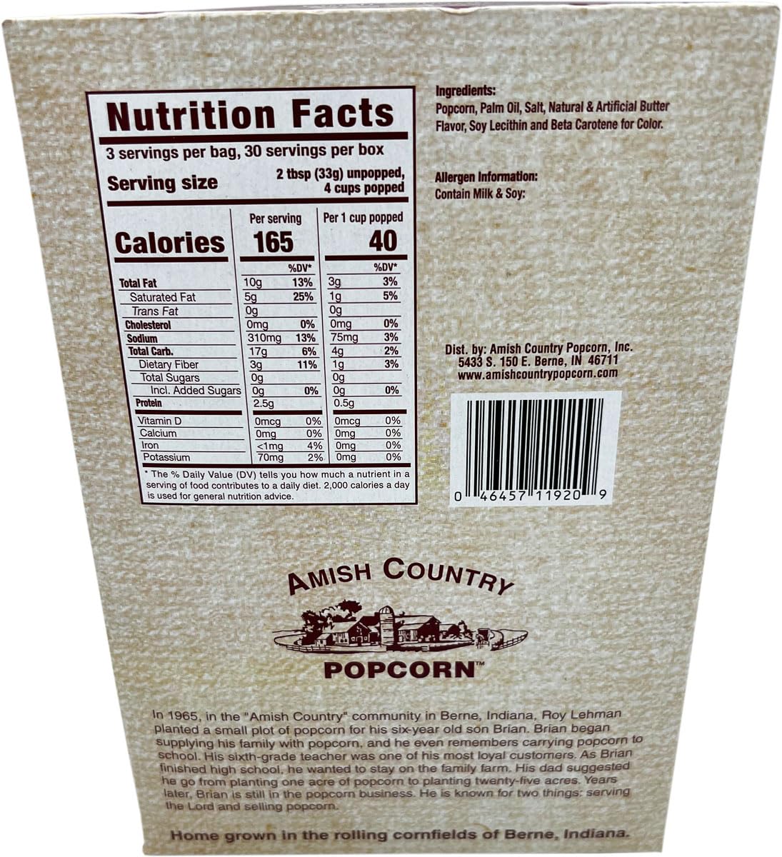 Amish Country Popcorn | Old Fashioned Microwave Popcorn | Medium White 10 Pack Butter | Non-GMO, Gluten Free, Microwaveable and Kosher