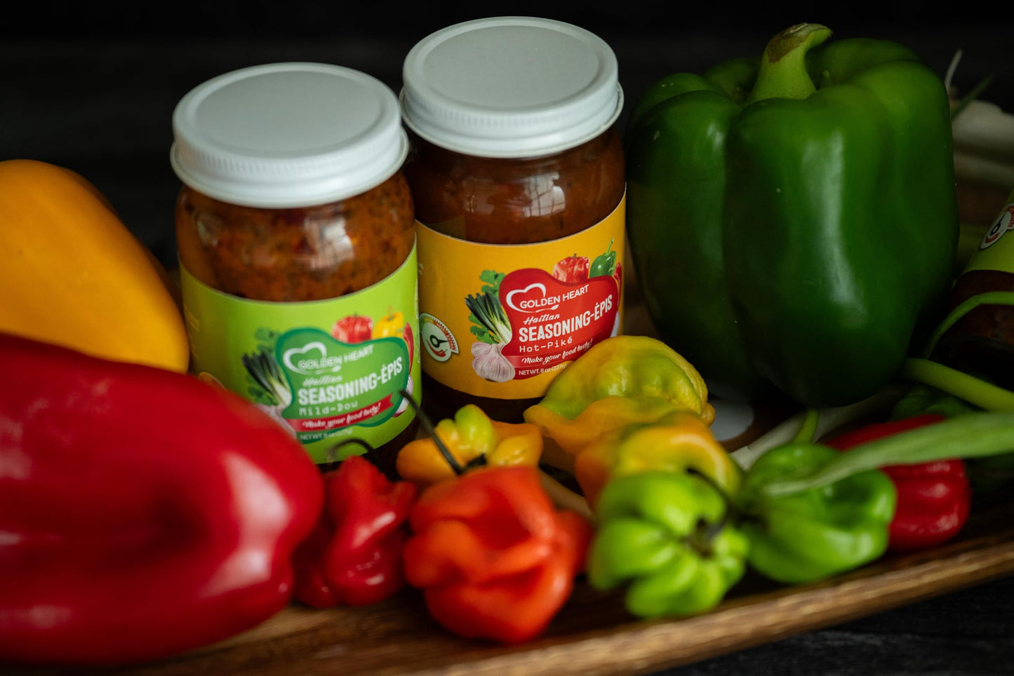 Golden Heart Haitian Epis Trio - Authentic All-Natural Caribbean Seasoning Paste Combo (Mild, Medium & Spicy) - Versatile Marinade & Flavor Base