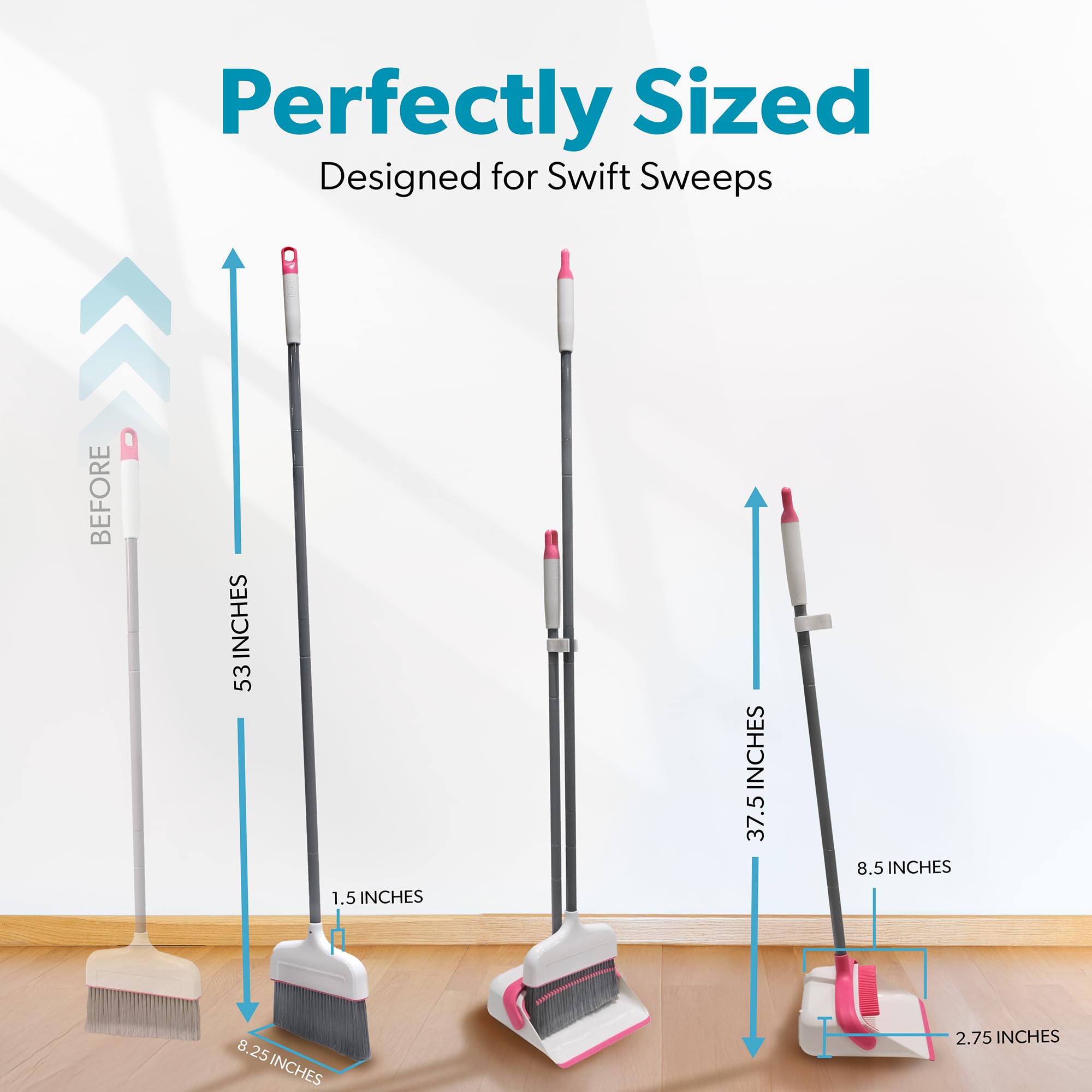 BLACK+DECKER Butler Broom & Dustpan Set - Stand-Up Design - Lightweight, Space-Saving Combo for Kitchen, Living Room, Bathroom, Lobby Floors - Home