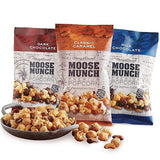 Moose Munch Premium Popcorn Tin Trio 3 Pack by Harry & David - Caramel, Milk Chocolate, Dark Chocolate