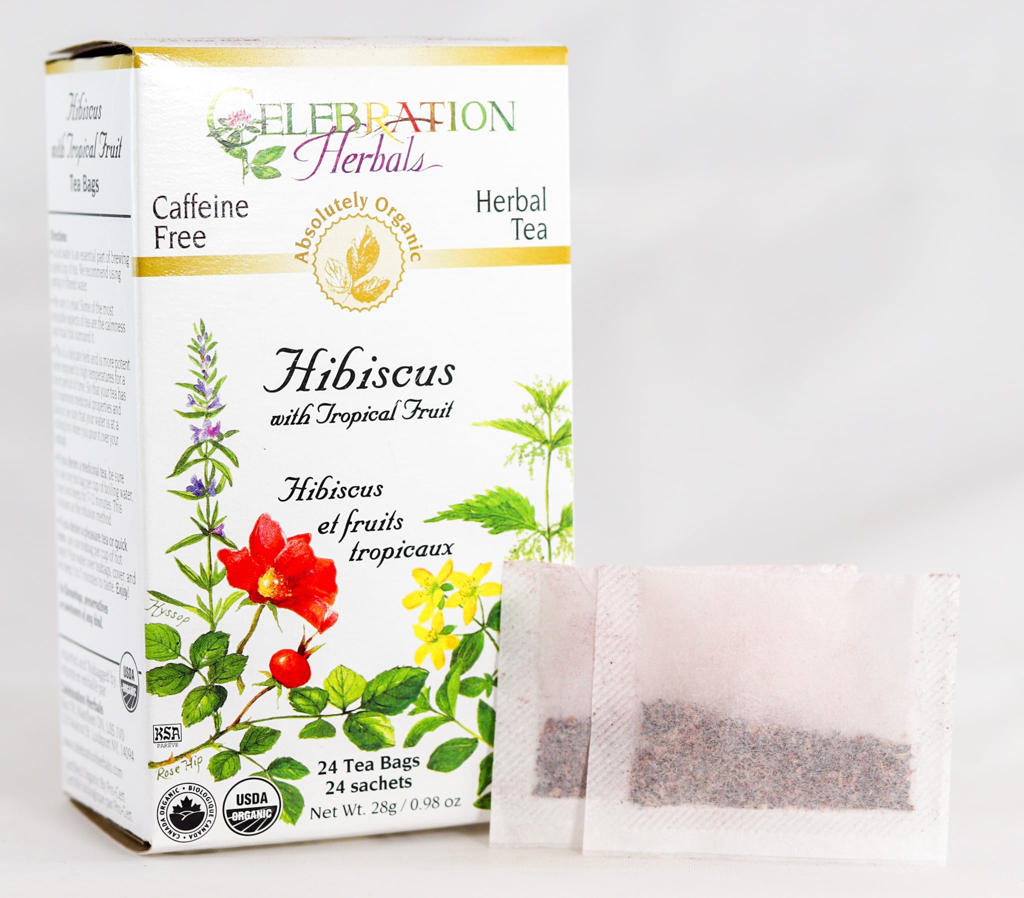 Celebration Herbals Organic Hibiscus with Tropical Fruit Tea Caffeine Free -- 24 Tea Bags 28g