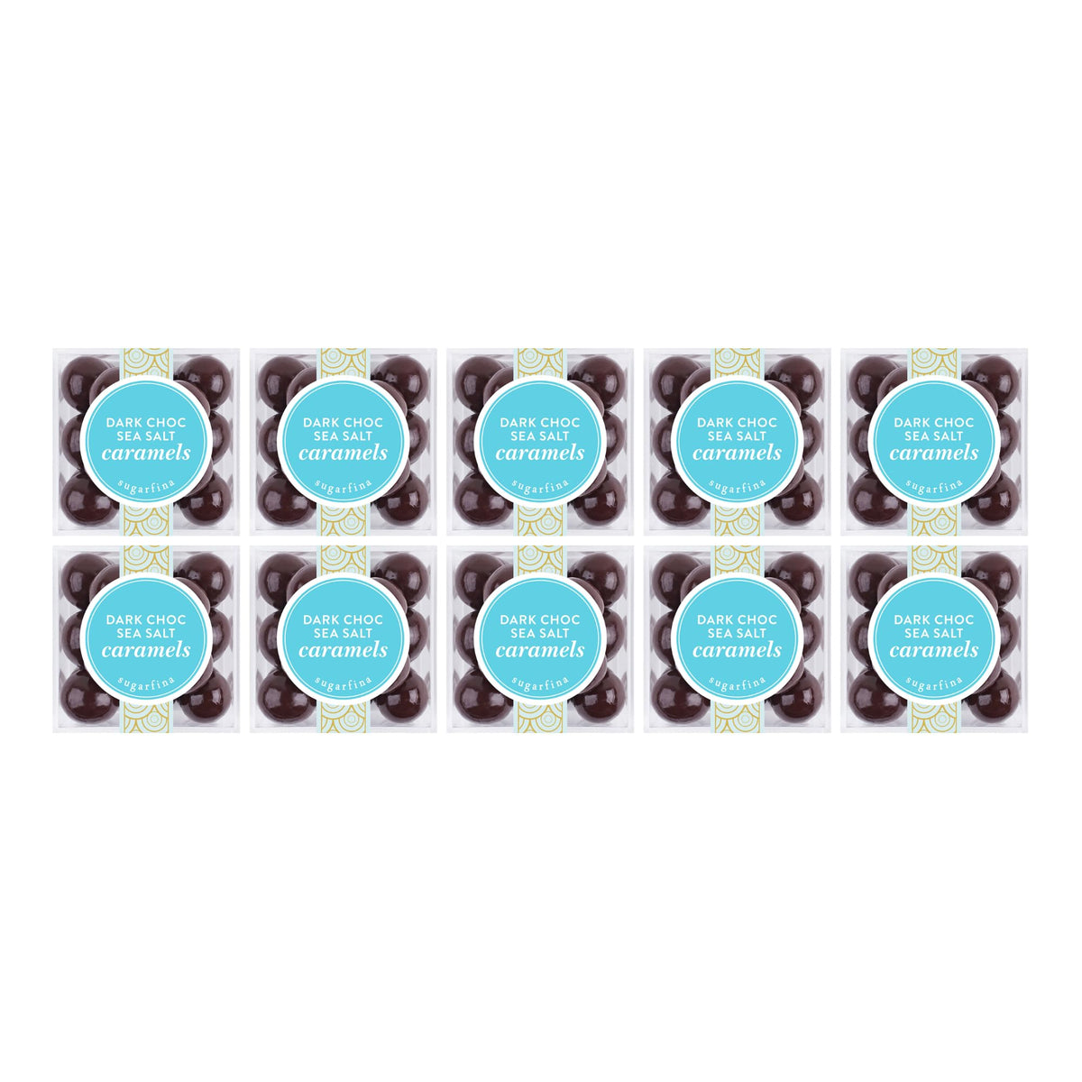 Sugarfina Dark Chocolate Sea Salt Caramels Perfect 10 Party Pack, Chocolate Bites, Small Candy Cubes, 2.6 oz, 10 Count