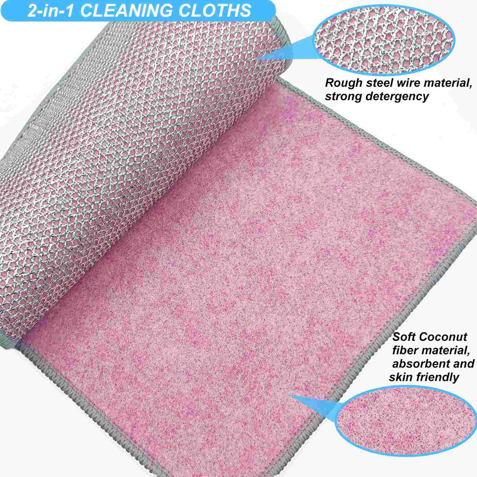 FLOWTECC 3/6PCS 2024 New Multifunctional Non-Scratch Wire Dishcloth for Wet and Dry, New Double Layer Dishwashing Rags for Washing Dishes, Kitchen