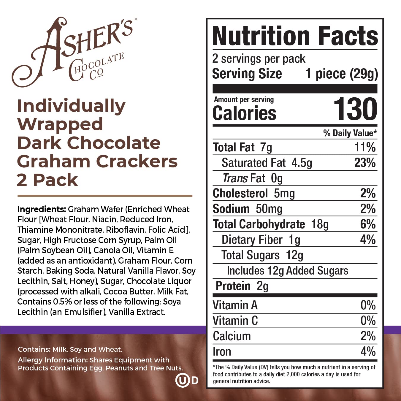 Asher's Chocolates, Chocolate Covered Grahams, Gourmet Sweet and Salty Candy, Individually Wrapped Snack, Family Owned Since 1892 (Dark Chocolate, 15