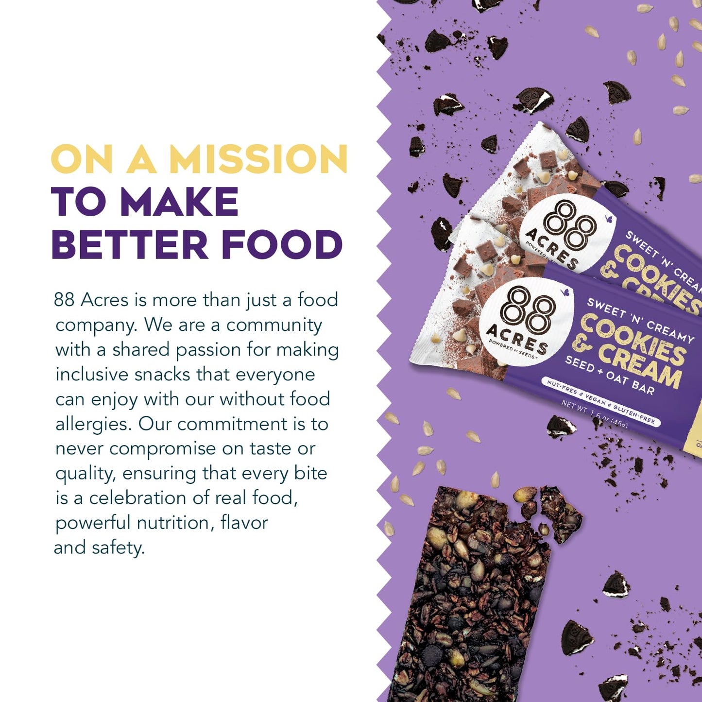 88 Acres Granola Bars | Gluten Free, Nut-Free Oat and Seed Snack Bar | Vegan & Non GMO (Cookies And Cream)