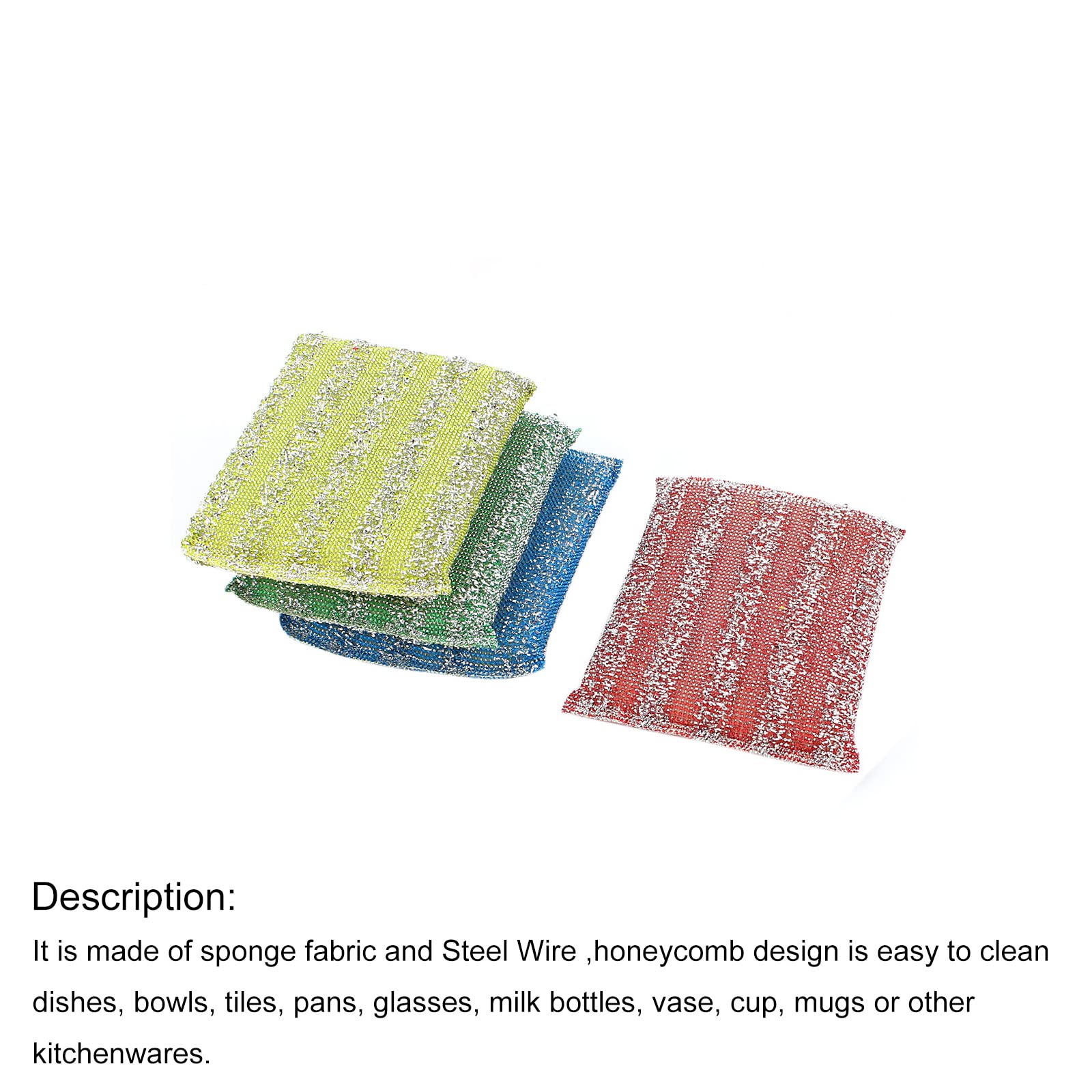 uxcell Sponge Kitchen Bowl Dish Pot Wash Scrub Cleaning Pads 4pcs Multicolor
