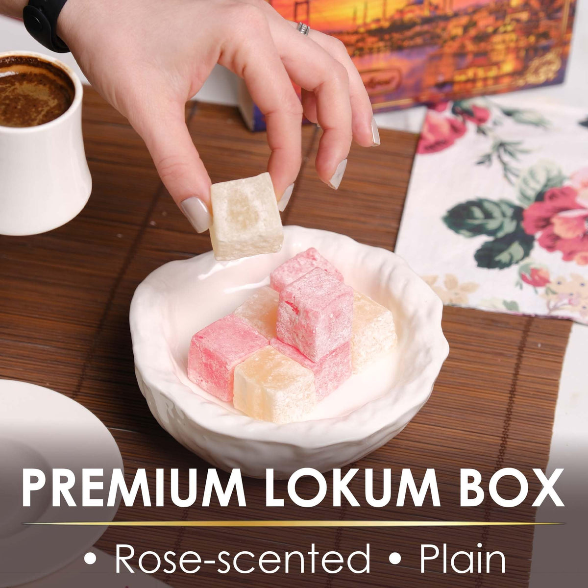 Turkish Delights Candy Gift Box - Rose and Plain Turkish Delight, Original Lokum Candy, Traditional Turkish Food Sweet, 7.05 oz (200g)