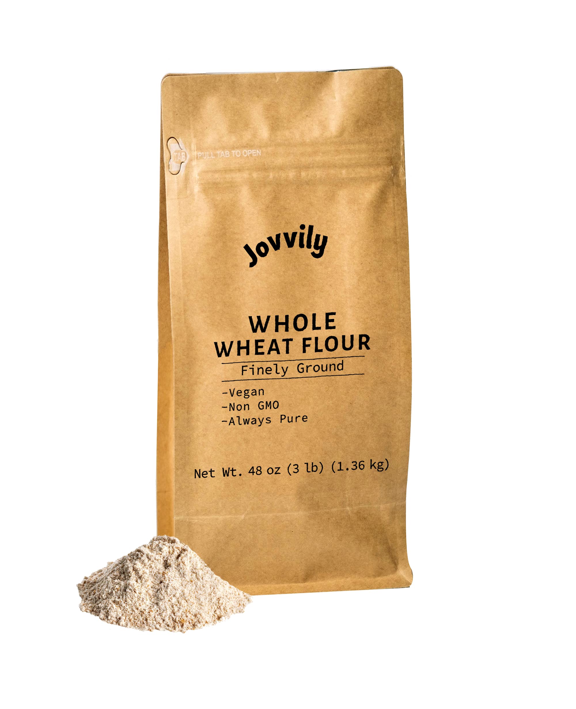 Jovvily Whole Wheat Flour - 3 lb - Always Pure - Vegan - Single Ingredient