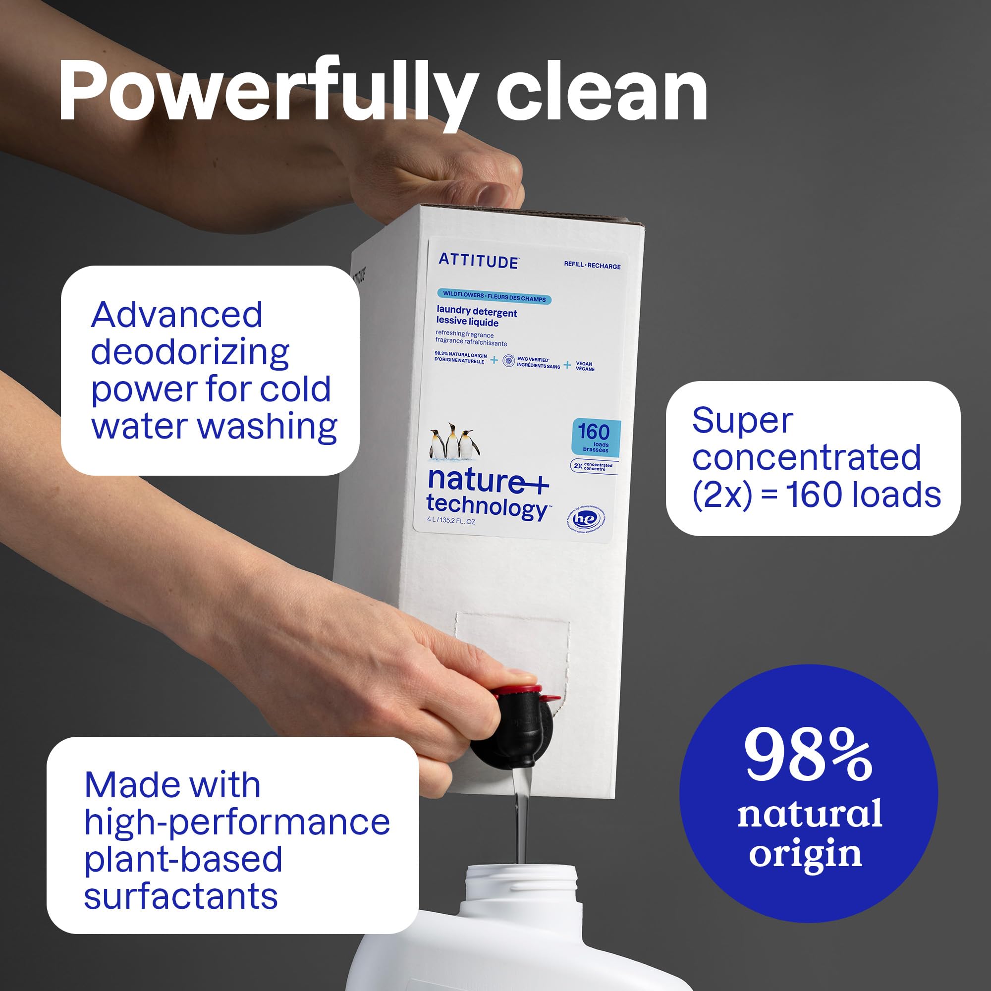 ATTITUDE Liquid Laundry Detergent Refill, EWG Verified, HE Compatible, Plant-Based & Vegan, Natural Laundry Soap, Wildflowers Scent, 160 Loads, 135.26