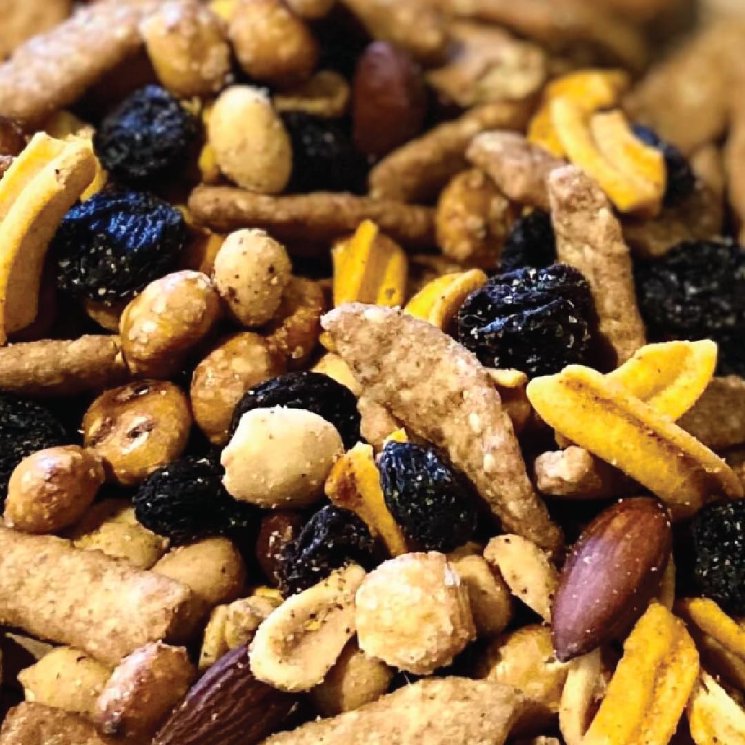 Germack® - Get Your Snack Sweet and Spicy Party Mix - Peanuts, Sesame Sticks, Chili Corn, Almonds, Raisins, Pretzels and Sesame Chips (Set of 2, 7oz