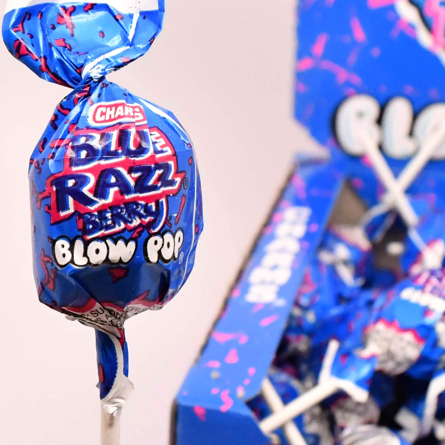 Charms Blow Pop Lollipops - Individually Wrapped Dual Candy and Gum Suckers - Peanut Free, Gluten Free - Bulk Treat for Kids and Adults - Blue Razz