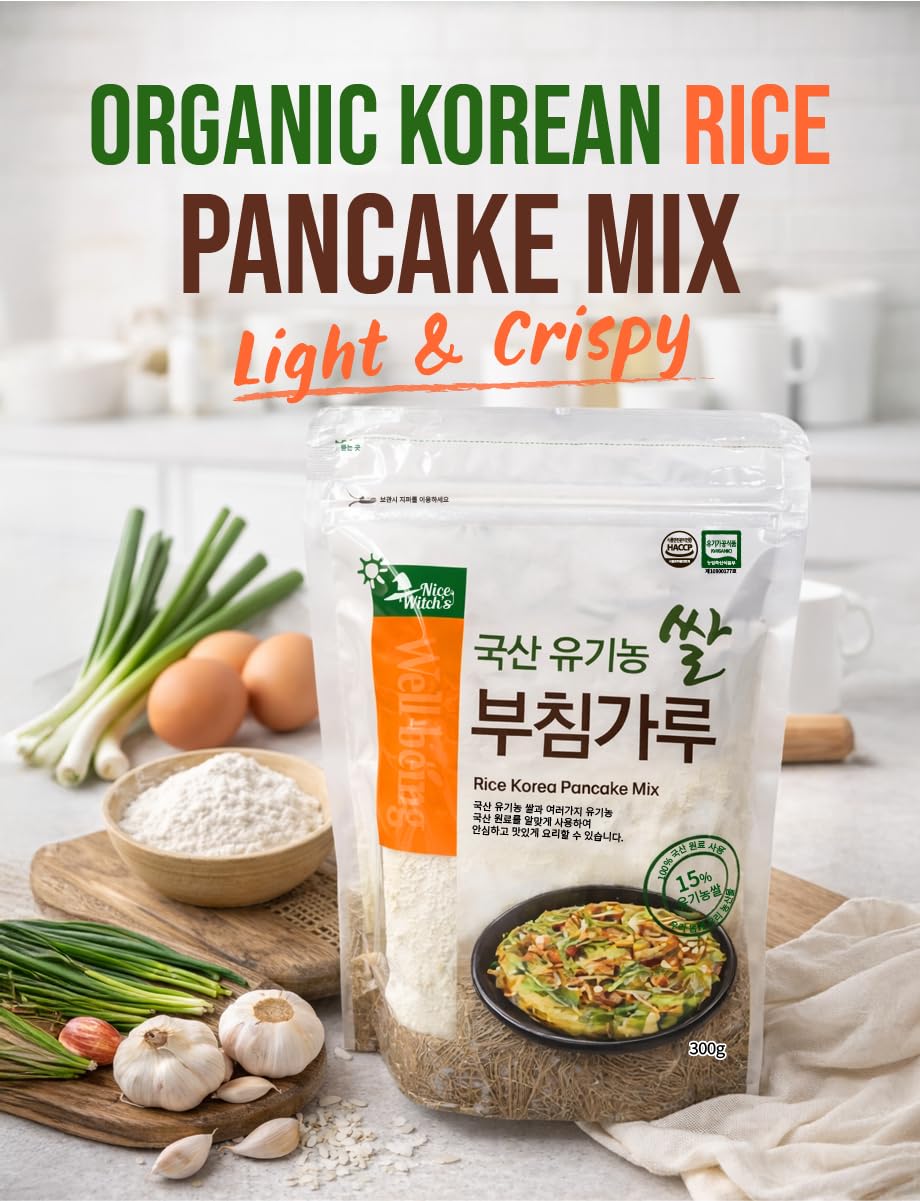Nice Witch’s Organic Korean Pancake Mix (Buchim Mix), Crispy Korean-Style Pancake Batter Made with Organic Korean Rice, 10.6 oz (300 g) ????
