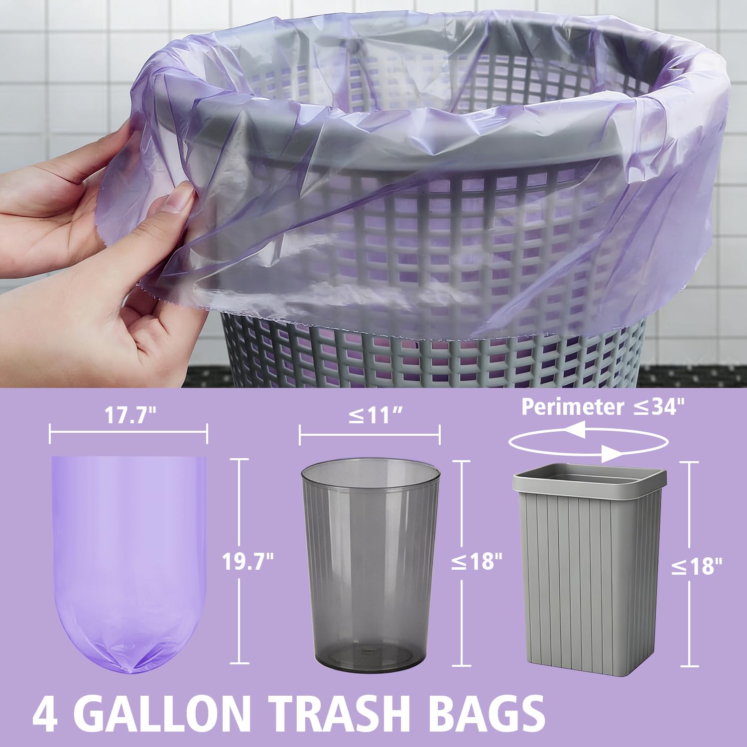 FUGUIR 4 Gallon Trash Bags, 120 Counts Small Colorful Garbage Bags, Easy Tearing Wastebasket Bin Liners for Home Office Kitchen, 6 Colors