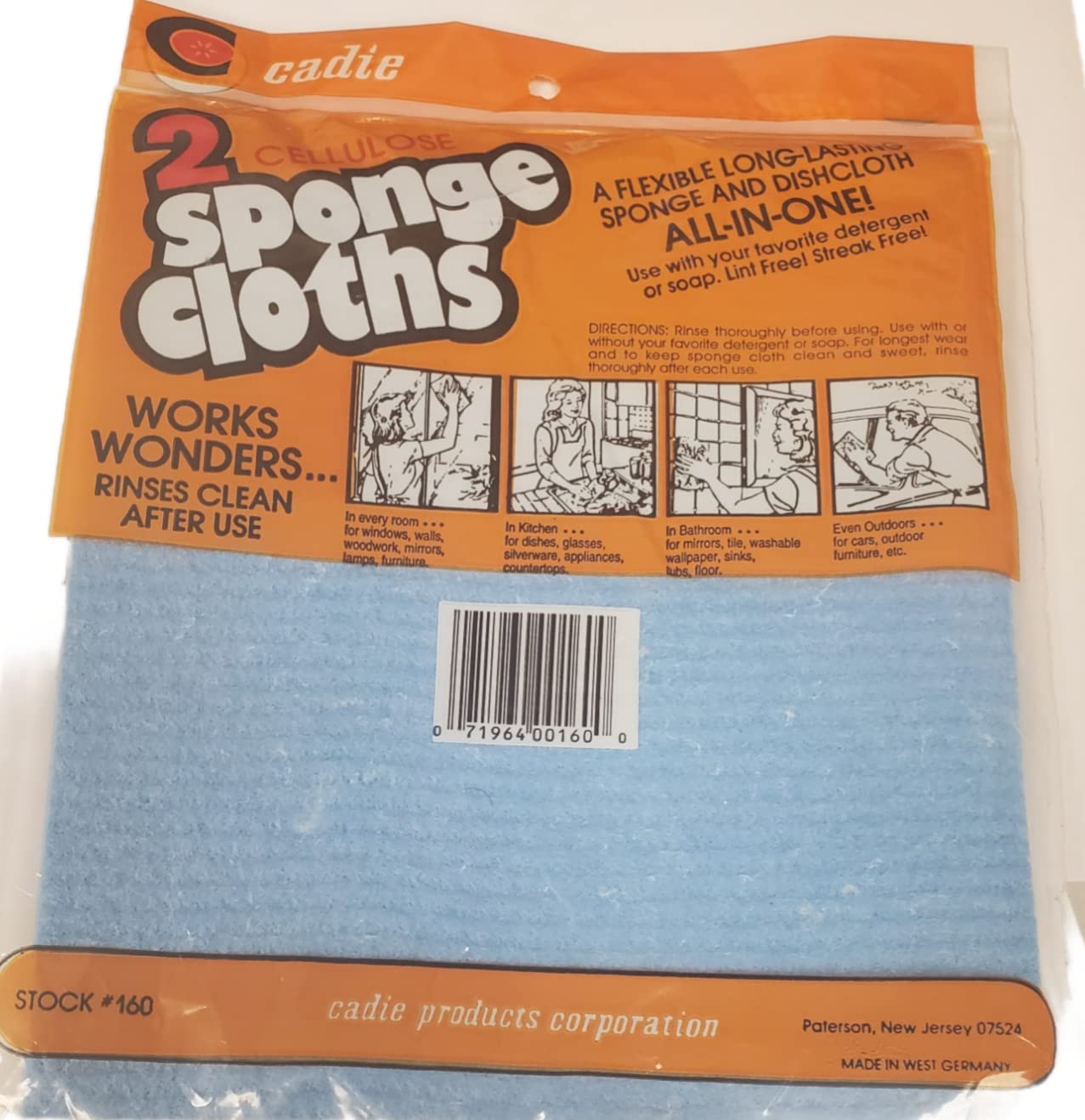 2 Cellulose Sponge Cloths Blue,Soft & Absorbent Sanitary Lint & Streak Free by Cadie (5 Pack)